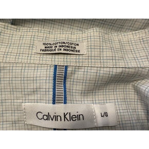 Calvin Klein NWT Plaid Cotton Flap Pocket Shirt White Blue L sustainable 77-16 - Picture 5 of 14